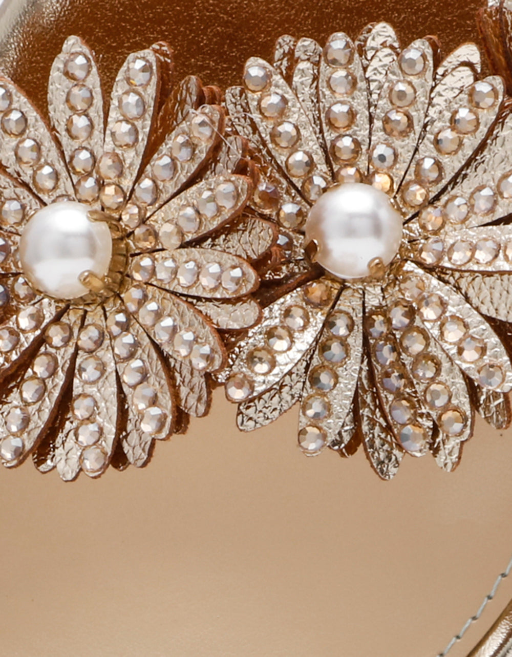 MYLEE GOLD Women's Strappy Open-Toe Floral Rhinestone Embellished Heel