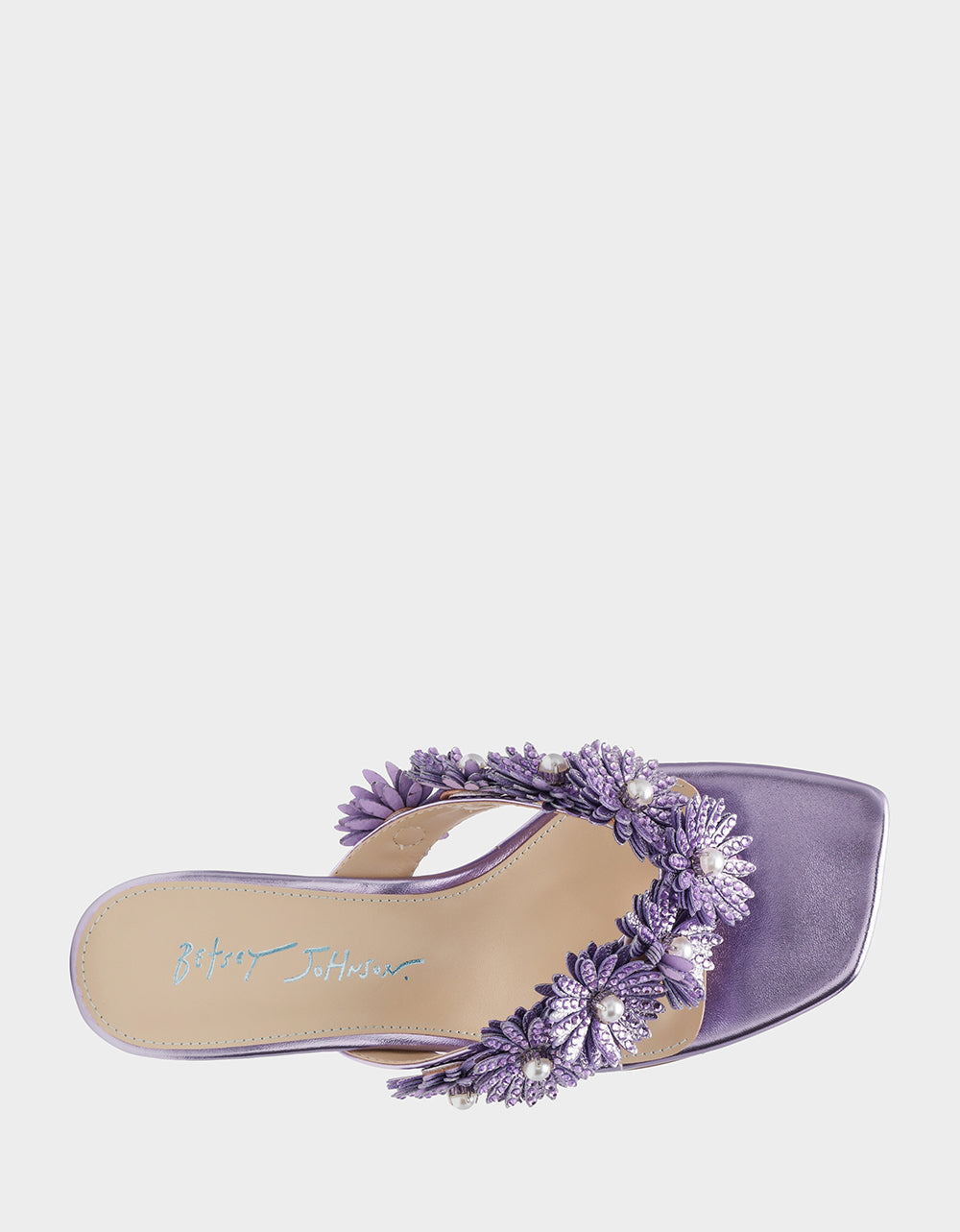 LESLI Purple Women's Square-Toe Mule Kitten Heel Rhinestone Embellished Flower Heel