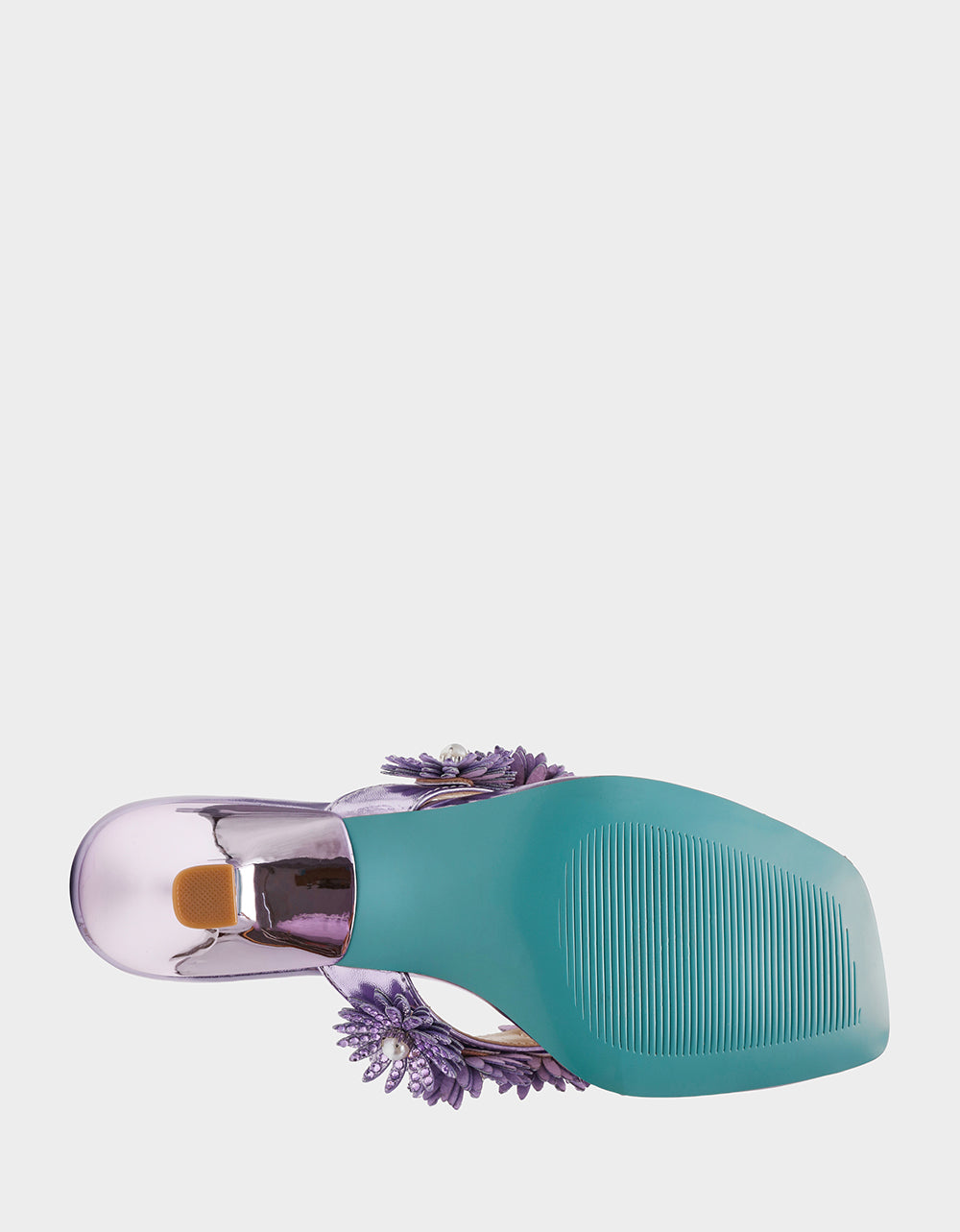 LESLI Purple Women's Square-Toe Mule Kitten Heel Rhinestone Embellished Flower Heel