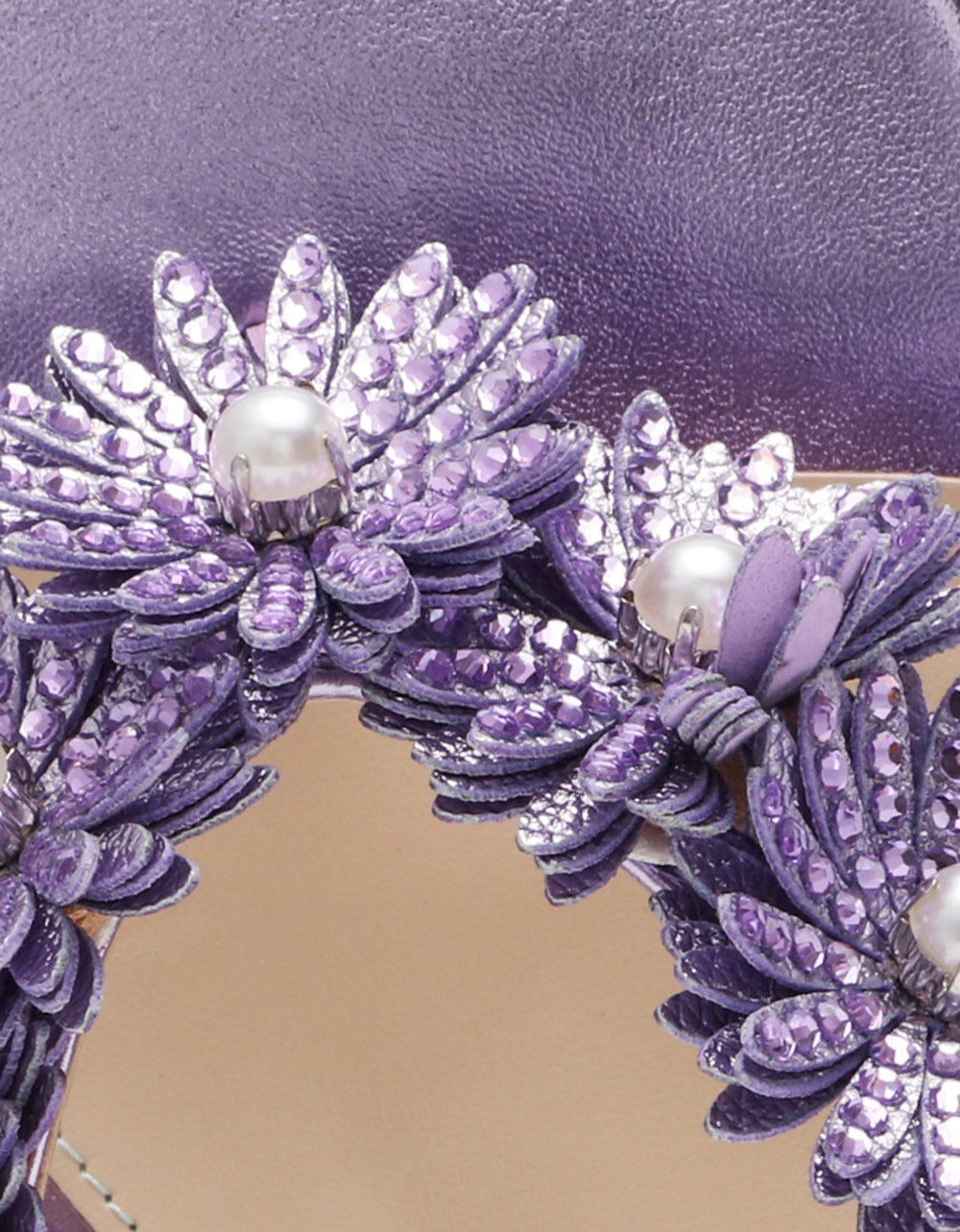 LESLI Purple Women's Square-Toe Mule Kitten Heel Rhinestone Embellished Flower Heel