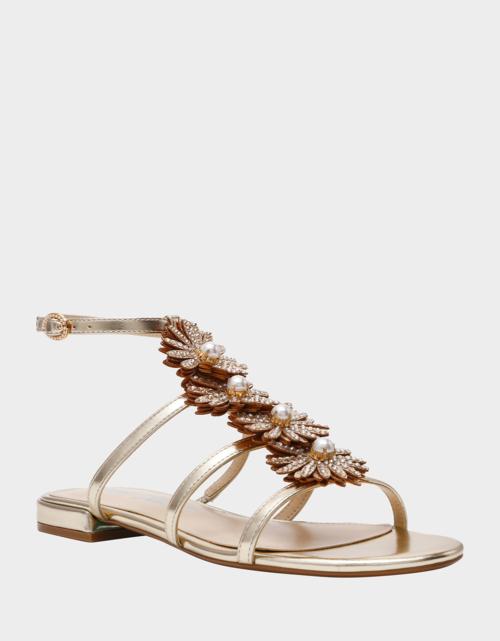 JOYCE GOLD Women's Strappy Rhinestone Embellished Sandal