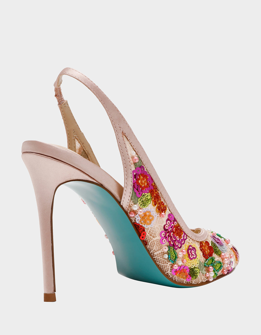 GERRI Nude Floral Embellished Peep-Toe Stiletto Women's Heel