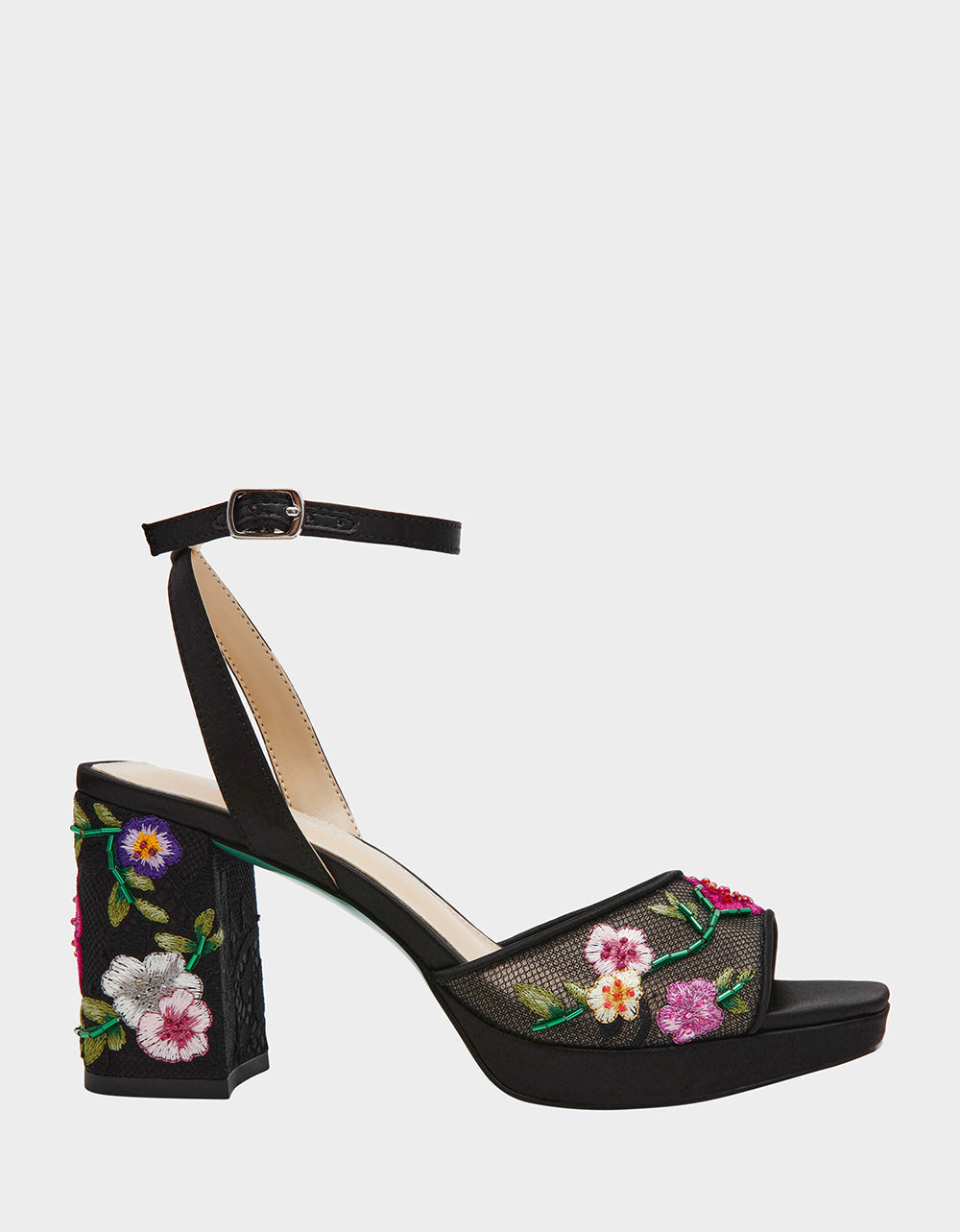 KENNI BLACK MULTI FLORAL Platform Block Heel Floral Print Mesh Women's Sandal