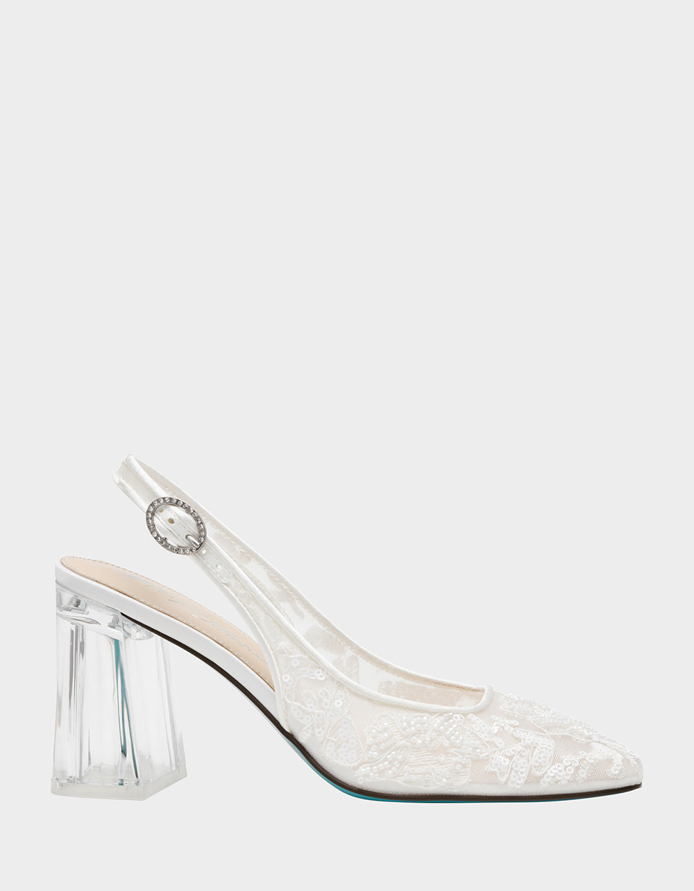 NINAH IVORY Square-Toe Slingback Mesh Block Heels
