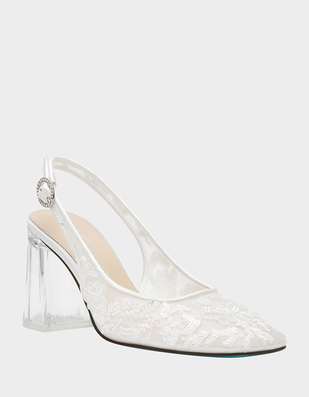 NINAH IVORY Square-Toe Slingback Mesh Block Heels